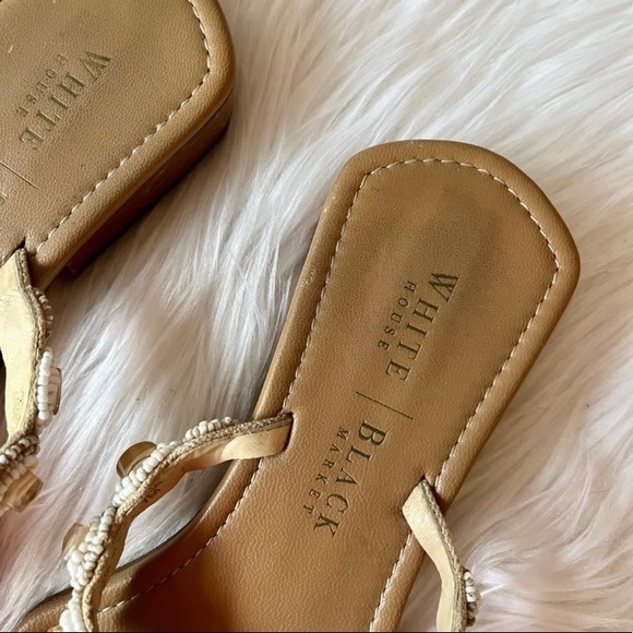 WHBM Capri Nude Cream Beaded Leather Boho Thong Sandals - Picture 3 of 7